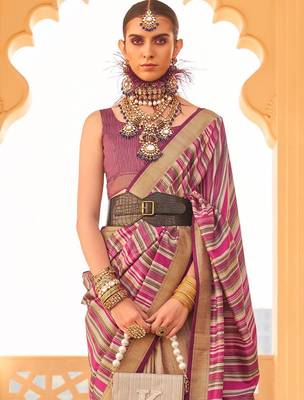 pink ethnic motifs zari banarasi silk blend saree 3