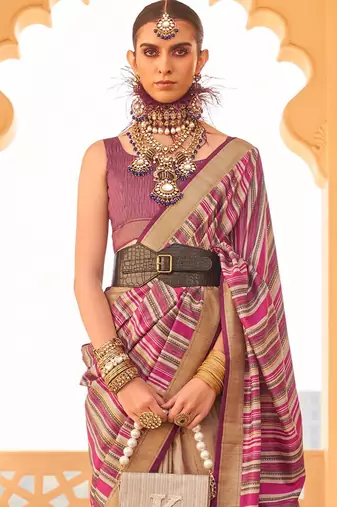 pink ethnic motifs zari banarasi silk blend saree