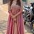 Pink silk blend embroidered flared gown set