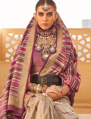 pink ethnic motifs zari banarasi silk blend saree 4