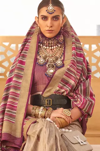 pink ethnic motifs zari banarasi silk blend saree