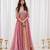 Pink silk blend embroidered flared gown set