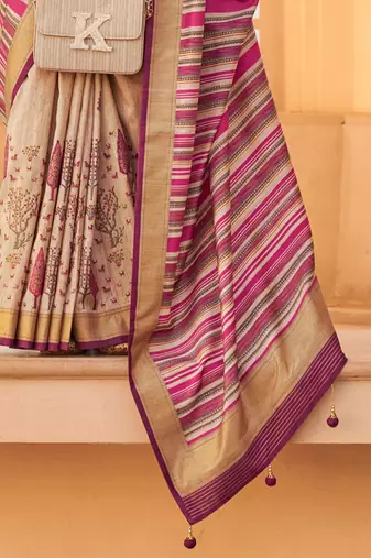 pink ethnic motifs zari banarasi silk blend saree