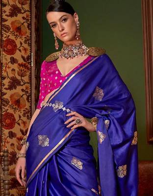 blue woven design satin banarasi saree 3