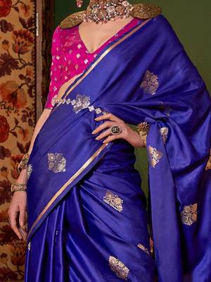 blue woven design satin banarasi saree 4