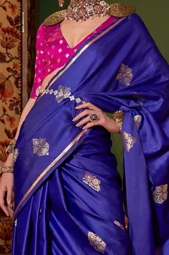 blue woven design satin banarasi saree