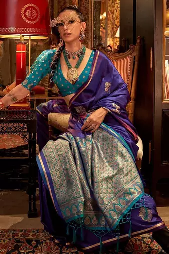 purple bagh satin designer banarasi saree