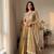 Gold silk blend embroidered flared gown set