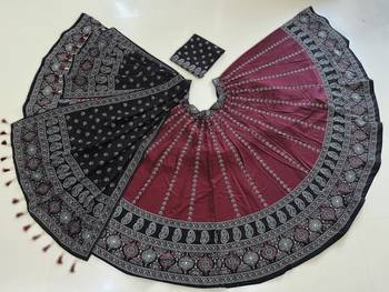 maroon rayon lehenga choli with ajarakh print 6