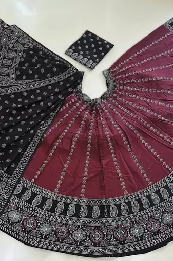 maroon rayon lehenga choli with ajarakh print