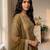 Gold silk blend embroidered flared gown set