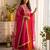 Rani-pink silk blend embroidered flared gown set