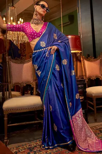 blue ethnic motifs woven design banarasi saree