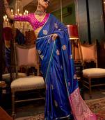 blue ethnic motifs woven design banarasi saree