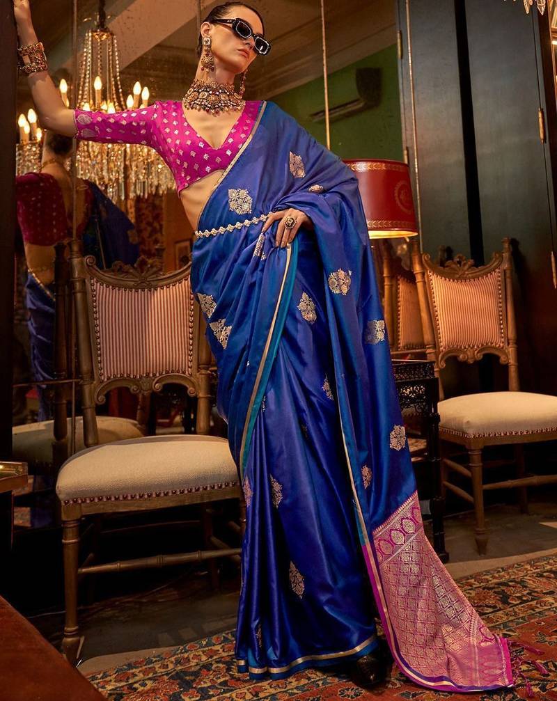 blue ethnic motifs woven design banarasi saree