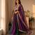 Purple silk blend embroidered flared gown set