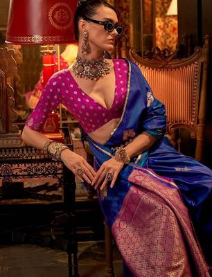 blue ethnic motifs woven design banarasi saree 2