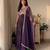 Purple silk blend embroidered flared gown set