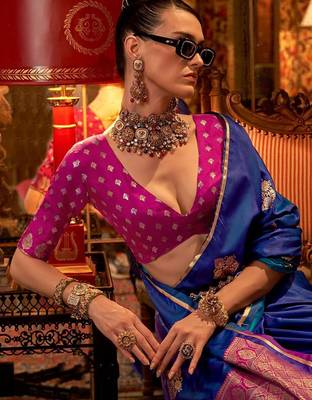 blue ethnic motifs woven design banarasi saree 4