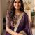 Purple silk blend embroidered flared gown set