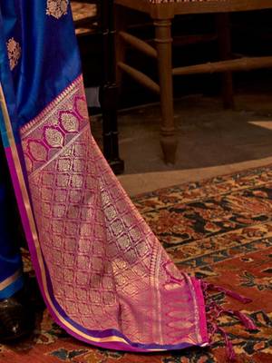 blue ethnic motifs woven design banarasi saree 5