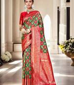 Green woven design zari silk blend kanjeevaram saree