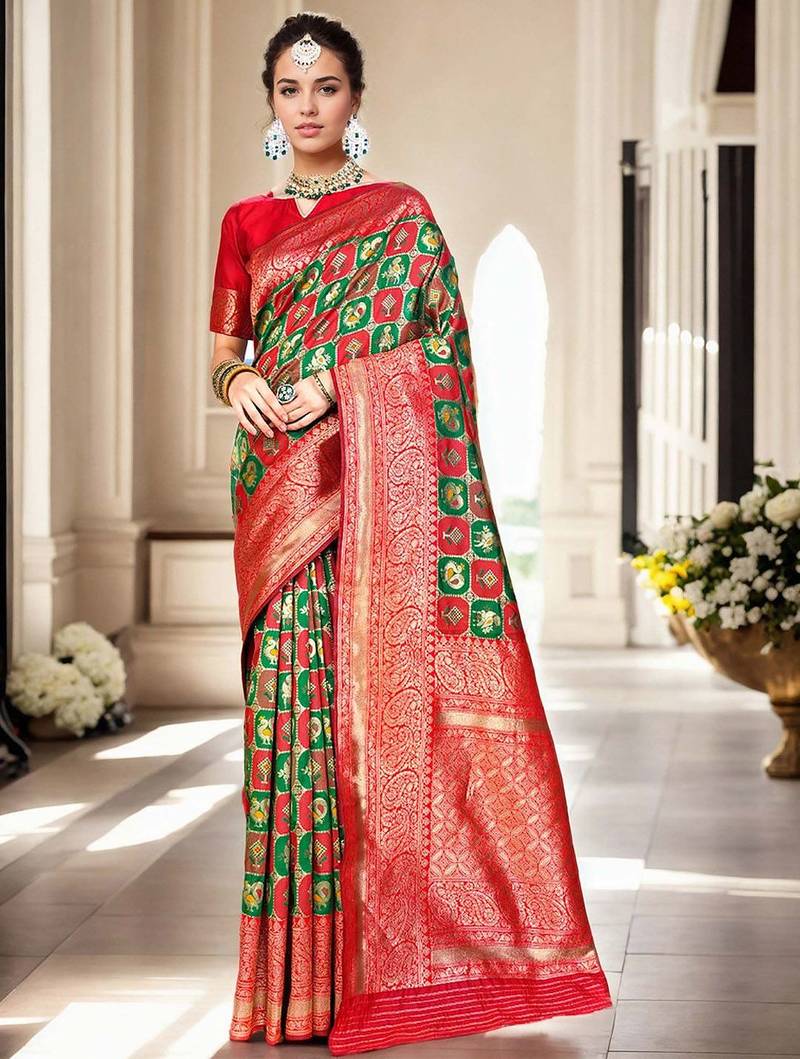 Green woven design zari silk blend kanjeevaram saree
