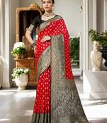 Red woven design zari silk blend banarasi saree