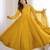 Yellow chanderi embroidered flared gown set