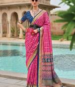 Pink bandhani printed woven design zari bandhani saree