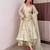 Cream silk blend embroidered flared gown set
