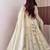 Cream silk blend embroidered flared gown set