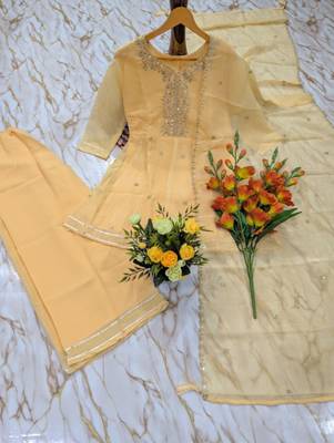 Yellow silk blend embroidered farshi salwar set 5