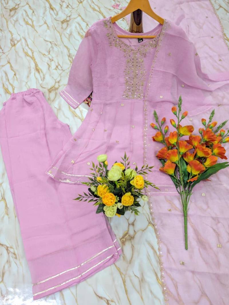 Pink silk blend embroidered farshi salwar set