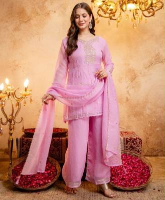 Pink silk blend embroidered farshi salwar set 4