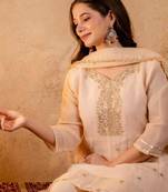 Light-peach silk blend embroidered farshi salwar set