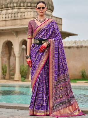 Purple bandhani zari silk blend bandhani saree 1