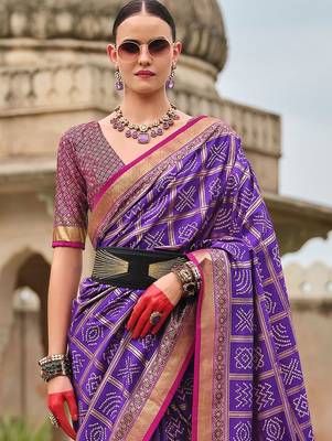 Purple bandhani zari silk blend bandhani saree 2