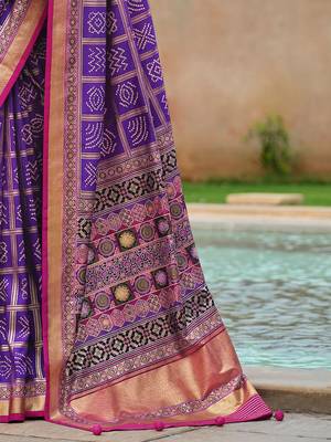 Purple bandhani zari silk blend bandhani saree 5