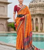 Orange bandhani zari silk blend bandhani saree