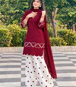Maroon silk blend embroidered farshi salwar set