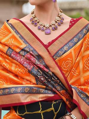 Orange bandhani zari silk blend bandhani saree 4