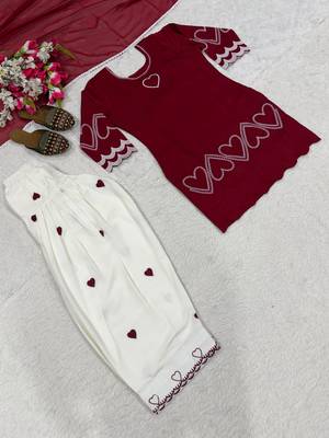 Maroon silk blend embroidered farshi salwar set 4