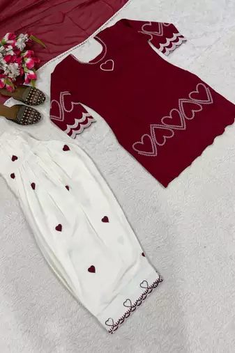 Maroon silk blend embroidered farshi salwar set