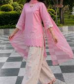 Pink silk blend embroidered farshi salwar set