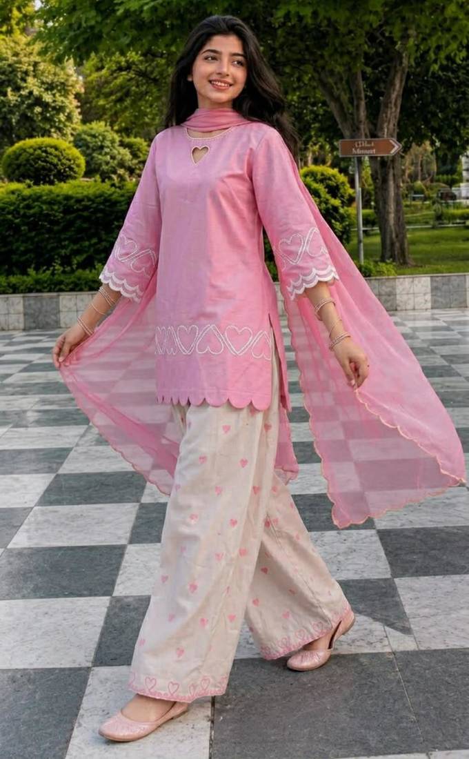 Pink silk blend embroidered farshi salwar set