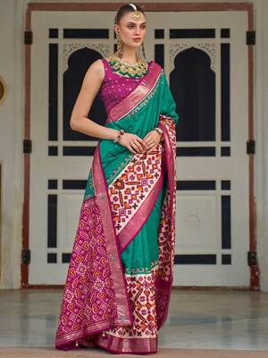 Sea green embellished pochampally saree 2