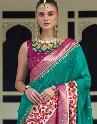 Sea green embellished pochampally saree 3