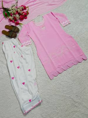 Pink silk blend embroidered farshi salwar set 4