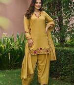 Yellow chanderi embroidered farshi salwar set